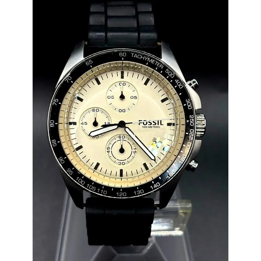 Fossil Sport 54 CH3023 Chronograph Beige Dial Black Strap 44mm Watch